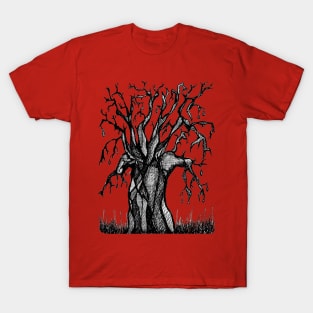 Red Baobab Artistic Line Drawing T-Shirt